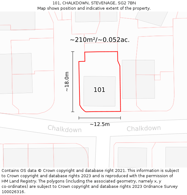 101, CHALKDOWN, STEVENAGE, SG2 7BN: Plot and title map