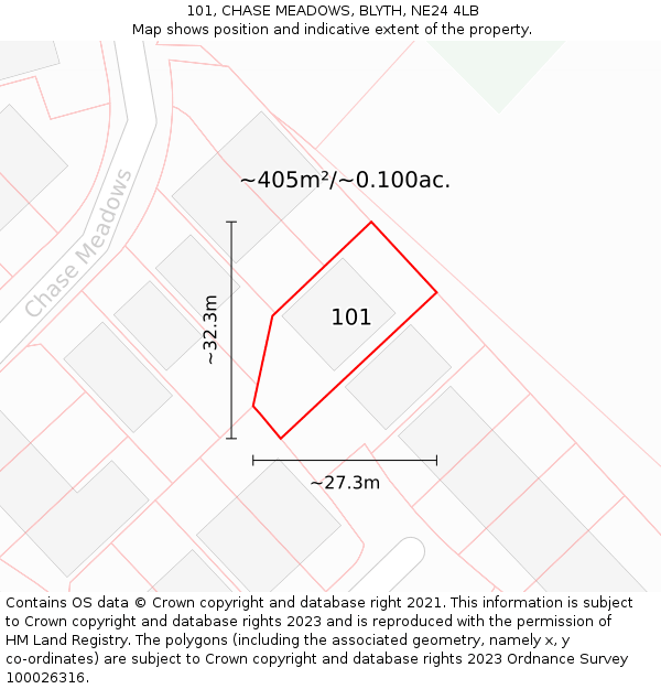 101, CHASE MEADOWS, BLYTH, NE24 4LB: Plot and title map