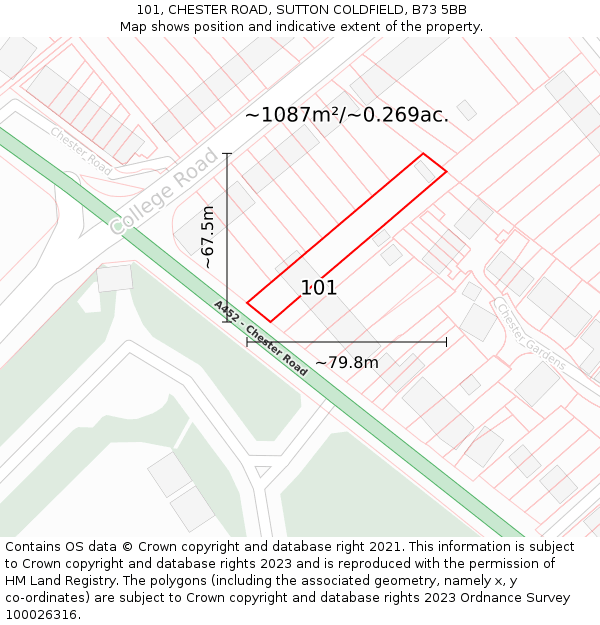 101, CHESTER ROAD, SUTTON COLDFIELD, B73 5BB: Plot and title map