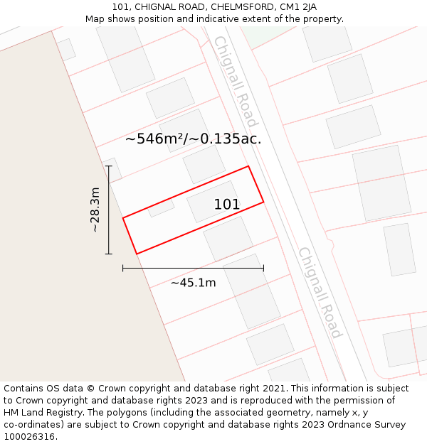 101, CHIGNAL ROAD, CHELMSFORD, CM1 2JA: Plot and title map