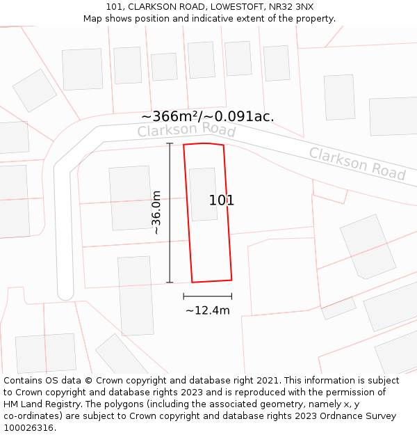 101, CLARKSON ROAD, LOWESTOFT, NR32 3NX: Plot and title map