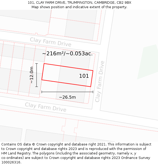 101, CLAY FARM DRIVE, TRUMPINGTON, CAMBRIDGE, CB2 9BX: Plot and title map