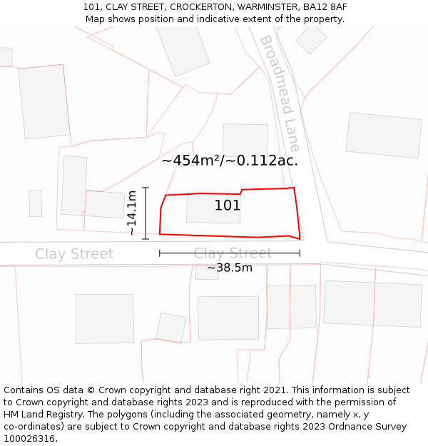 101, CLAY STREET, CROCKERTON, WARMINSTER, BA12 8AF: Plot and title map