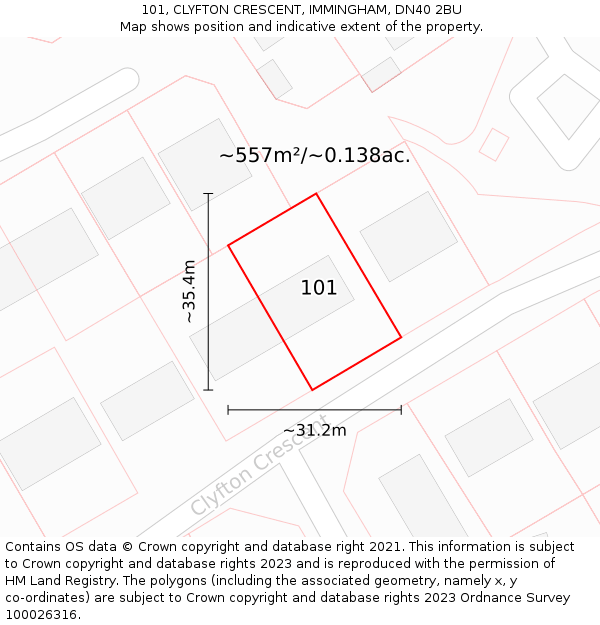 101, CLYFTON CRESCENT, IMMINGHAM, DN40 2BU: Plot and title map