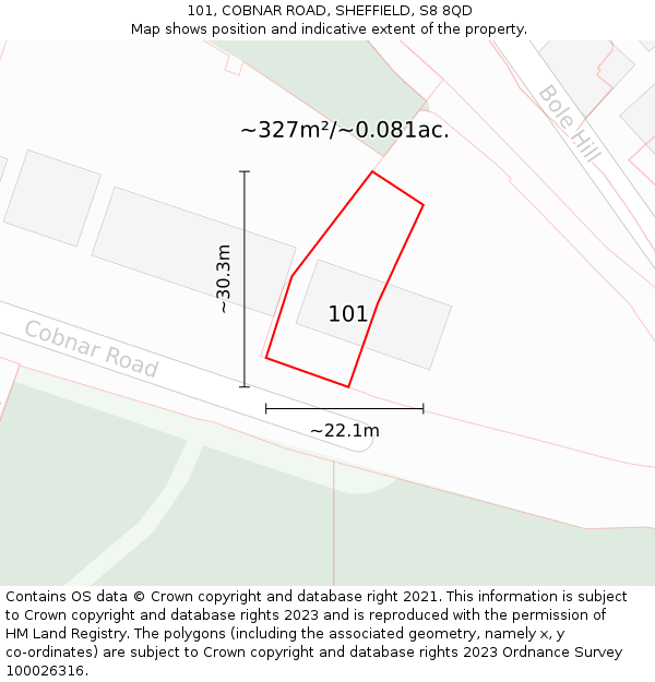 101, COBNAR ROAD, SHEFFIELD, S8 8QD: Plot and title map