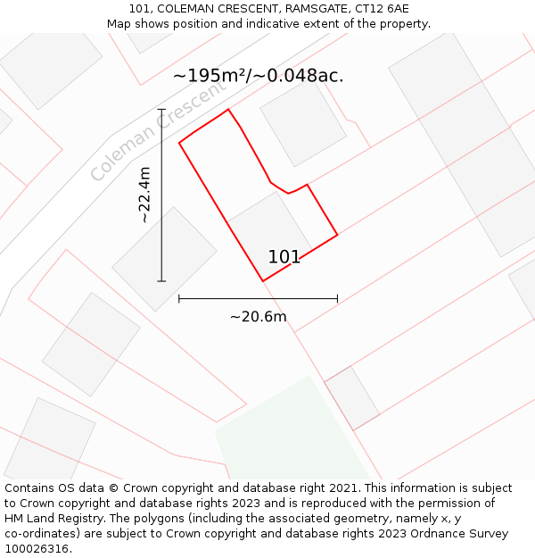 101, COLEMAN CRESCENT, RAMSGATE, CT12 6AE: Plot and title map