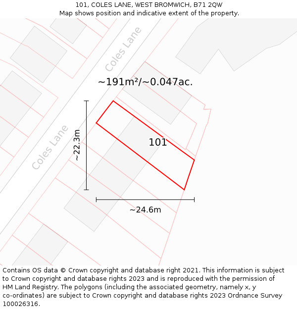 101, COLES LANE, WEST BROMWICH, B71 2QW: Plot and title map