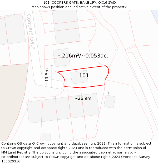 101, COOPERS GATE, BANBURY, OX16 2WD: Plot and title map