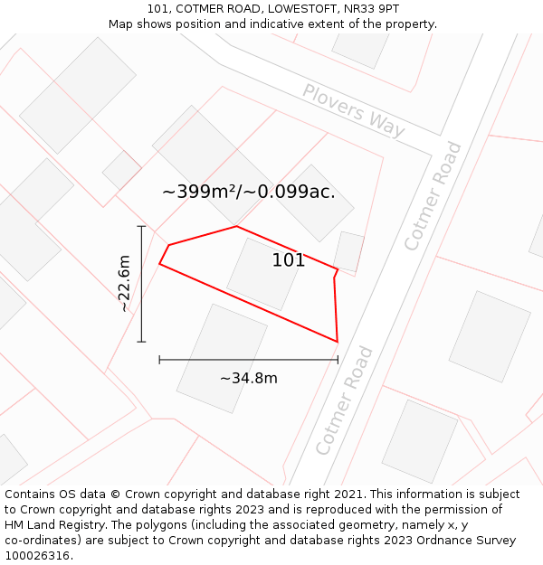 101, COTMER ROAD, LOWESTOFT, NR33 9PT: Plot and title map