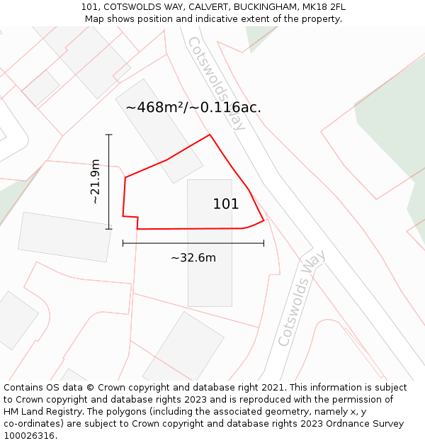 101, COTSWOLDS WAY, CALVERT, BUCKINGHAM, MK18 2FL: Plot and title map