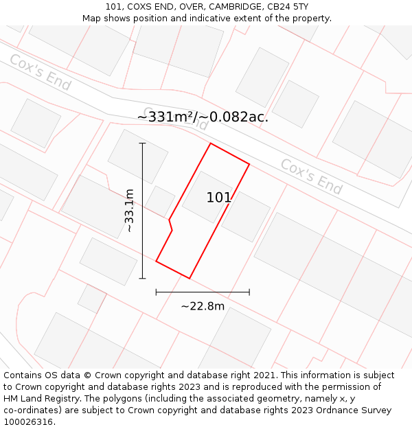 101, COXS END, OVER, CAMBRIDGE, CB24 5TY: Plot and title map