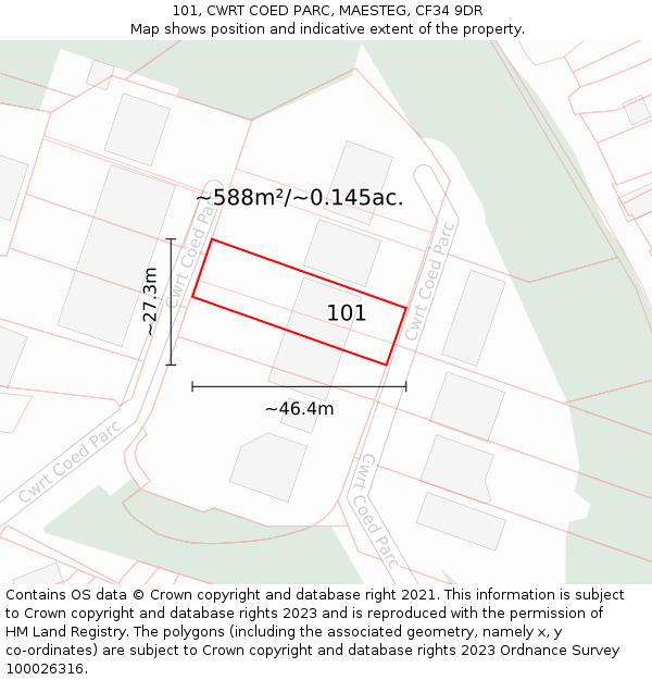 101, CWRT COED PARC, MAESTEG, CF34 9DR: Plot and title map