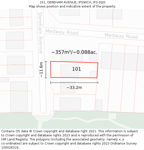 101, DEREHAM AVENUE, IPSWICH, IP3 0QG: Plot and title map