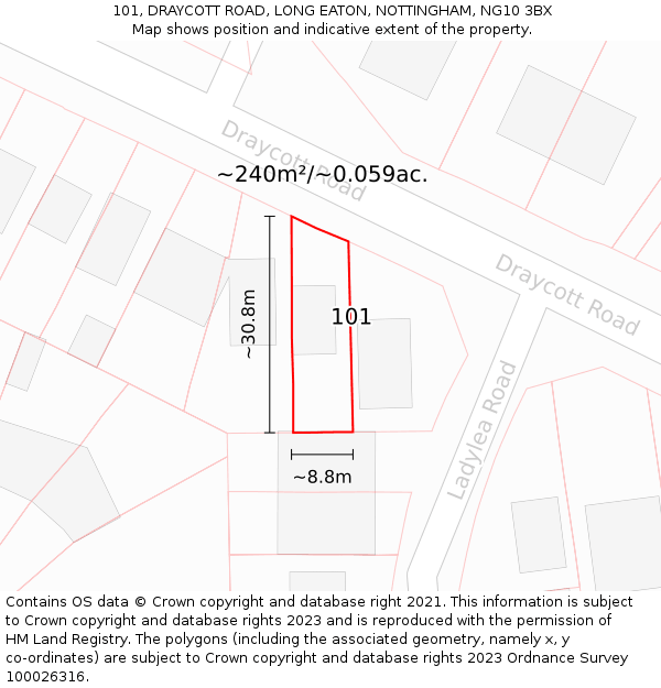 101, DRAYCOTT ROAD, LONG EATON, NOTTINGHAM, NG10 3BX: Plot and title map
