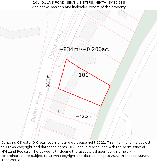 101, DULAIS ROAD, SEVEN SISTERS, NEATH, SA10 9ES: Plot and title map
