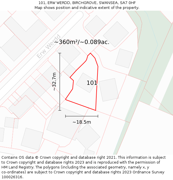 101, ERW WERDD, BIRCHGROVE, SWANSEA, SA7 0HF: Plot and title map