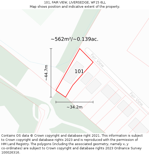 101, FAIR VIEW, LIVERSEDGE, WF15 6LL: Plot and title map