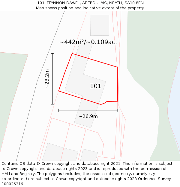 101, FFYNNON DAWEL, ABERDULAIS, NEATH, SA10 8EN: Plot and title map