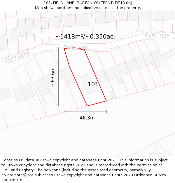 101, FIELD LANE, BURTON-ON-TRENT, DE13 0NJ: Plot and title map