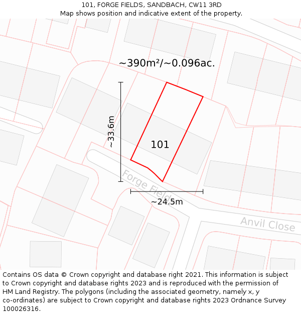 101, FORGE FIELDS, SANDBACH, CW11 3RD: Plot and title map