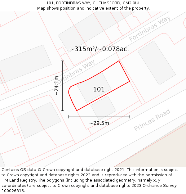 101, FORTINBRAS WAY, CHELMSFORD, CM2 9UL: Plot and title map