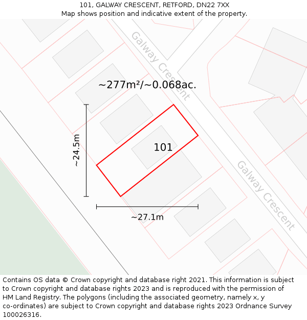 101, GALWAY CRESCENT, RETFORD, DN22 7XX: Plot and title map