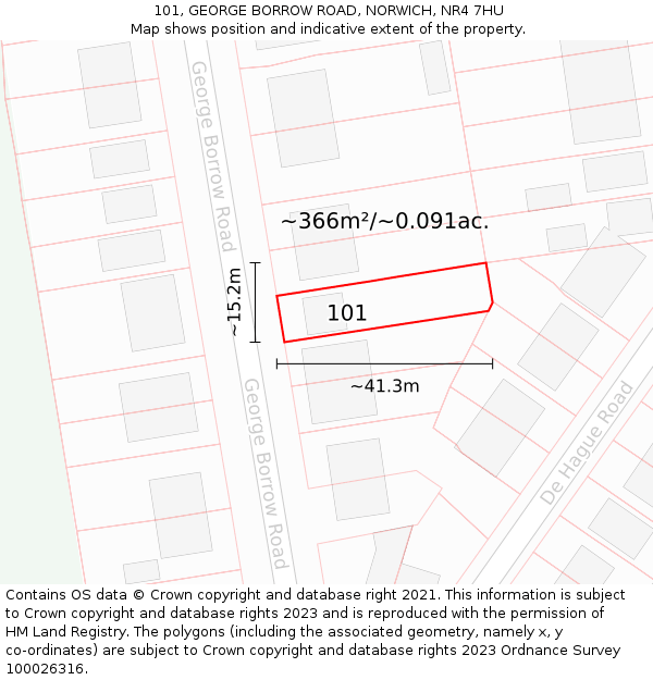 101, GEORGE BORROW ROAD, NORWICH, NR4 7HU: Plot and title map
