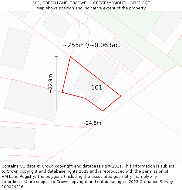 101, GREEN LANE, BRADWELL, GREAT YARMOUTH, NR31 8QE: Plot and title map