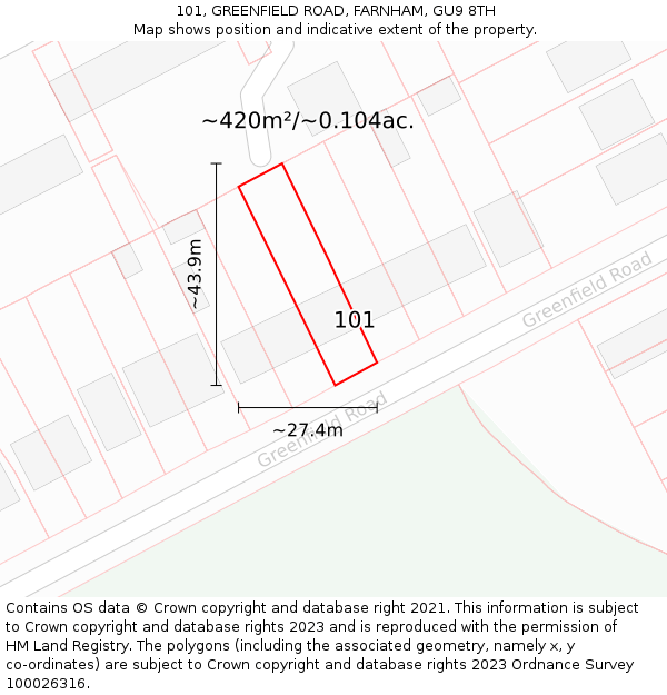 101, GREENFIELD ROAD, FARNHAM, GU9 8TH: Plot and title map