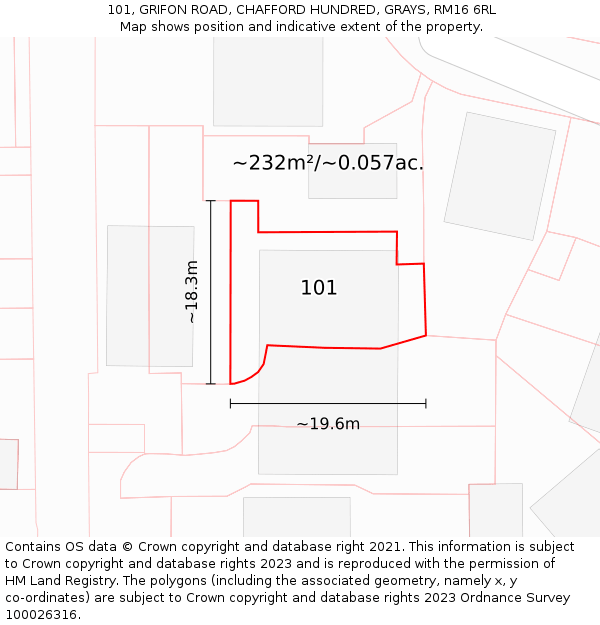 101, GRIFON ROAD, CHAFFORD HUNDRED, GRAYS, RM16 6RL: Plot and title map