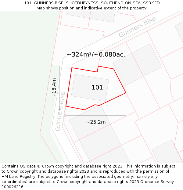 101, GUNNERS RISE, SHOEBURYNESS, SOUTHEND-ON-SEA, SS3 9FD: Plot and title map