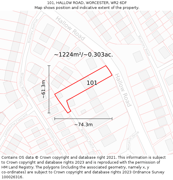 101, HALLOW ROAD, WORCESTER, WR2 6DF: Plot and title map