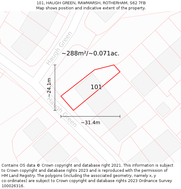 101, HAUGH GREEN, RAWMARSH, ROTHERHAM, S62 7FB: Plot and title map
