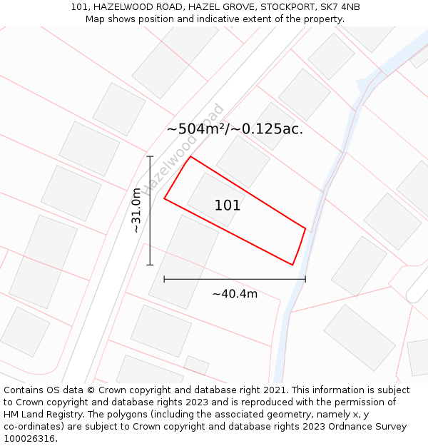 101, HAZELWOOD ROAD, HAZEL GROVE, STOCKPORT, SK7 4NB: Plot and title map