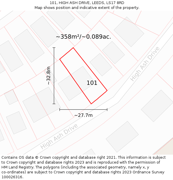 101, HIGH ASH DRIVE, LEEDS, LS17 8RD: Plot and title map