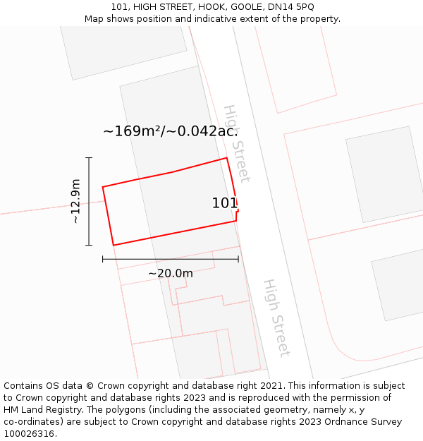 101, HIGH STREET, HOOK, GOOLE, DN14 5PQ: Plot and title map