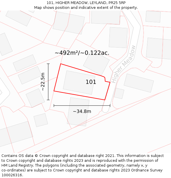 101, HIGHER MEADOW, LEYLAND, PR25 5RP: Plot and title map