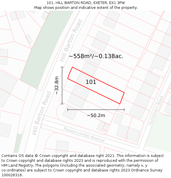 101, HILL BARTON ROAD, EXETER, EX1 3PW: Plot and title map