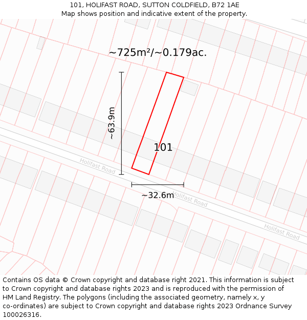 101, HOLIFAST ROAD, SUTTON COLDFIELD, B72 1AE: Plot and title map