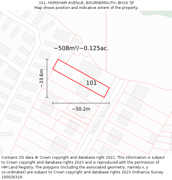 101, HORSHAM AVENUE, BOURNEMOUTH, BH10 7JF: Plot and title map