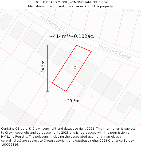 101, HUBBARD CLOSE, WYMONDHAM, NR18 0DX: Plot and title map
