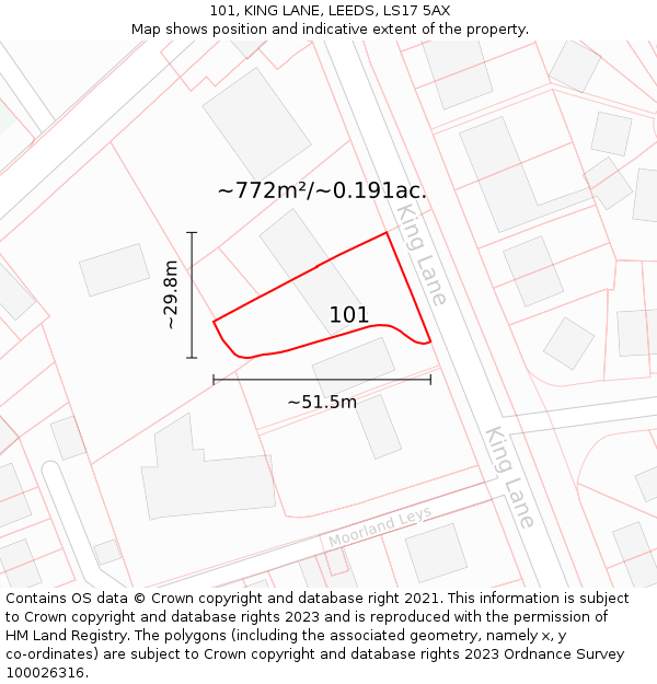 101, KING LANE, LEEDS, LS17 5AX: Plot and title map