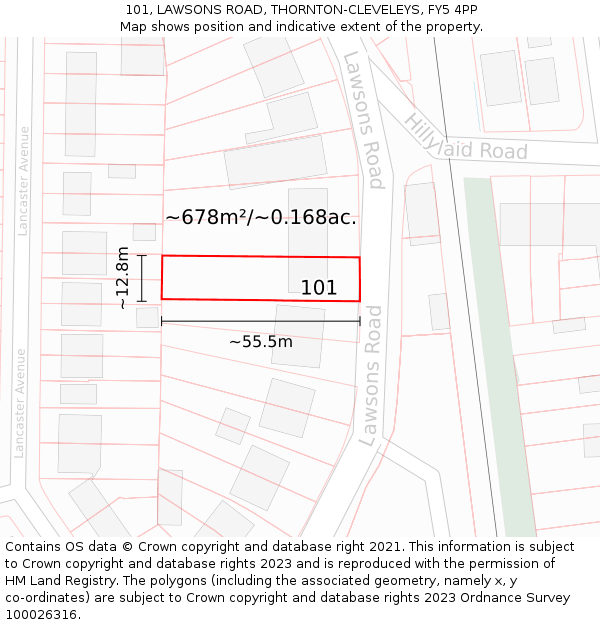 101, LAWSONS ROAD, THORNTON-CLEVELEYS, FY5 4PP: Plot and title map