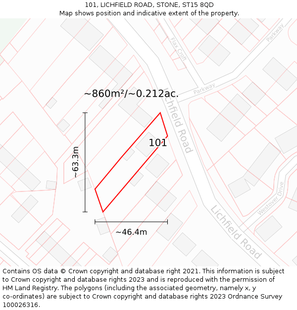 101, LICHFIELD ROAD, STONE, ST15 8QD: Plot and title map