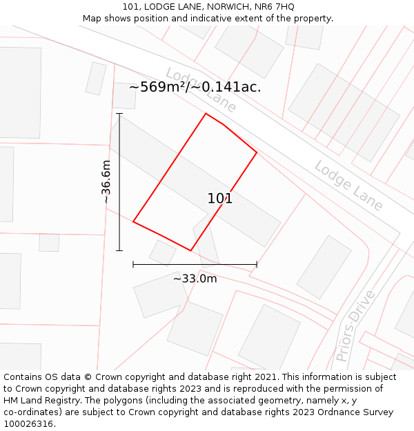 101, LODGE LANE, NORWICH, NR6 7HQ: Plot and title map