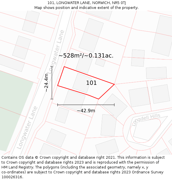 101, LONGWATER LANE, NORWICH, NR5 0TJ: Plot and title map