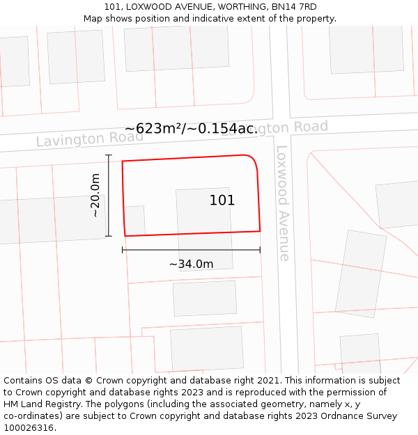 101, LOXWOOD AVENUE, WORTHING, BN14 7RD: Plot and title map
