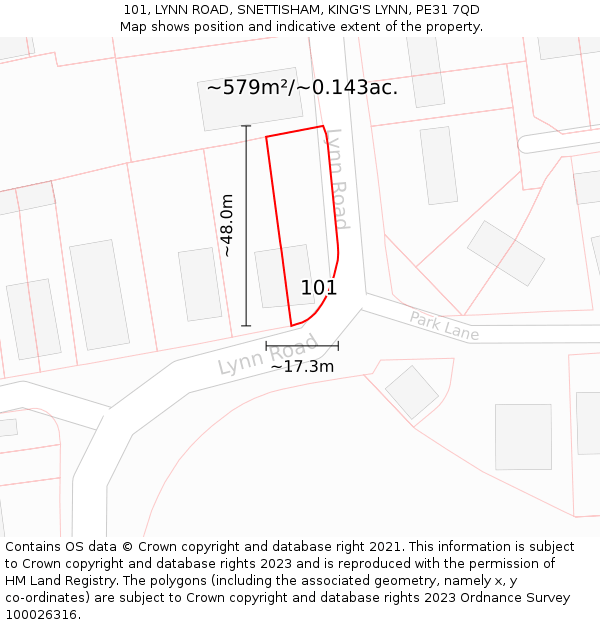 101, LYNN ROAD, SNETTISHAM, KING'S LYNN, PE31 7QD: Plot and title map