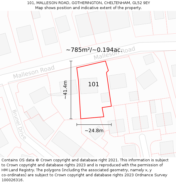 101, MALLESON ROAD, GOTHERINGTON, CHELTENHAM, GL52 9EY: Plot and title map
