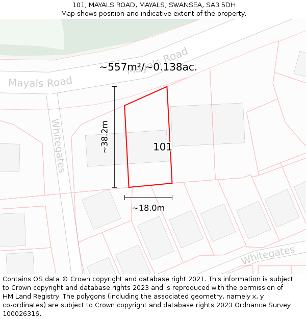 101, MAYALS ROAD, MAYALS, SWANSEA, SA3 5DH: Plot and title map